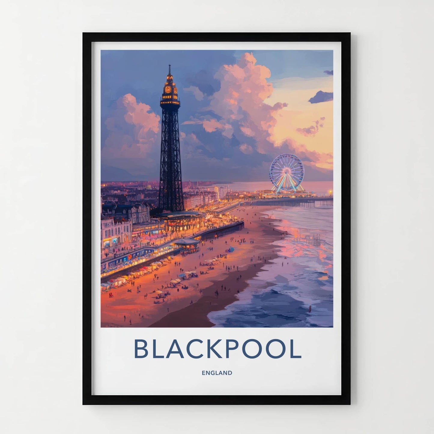 Blackpool Poster - England Art Print - Lively Beachfront Evening Home Decor