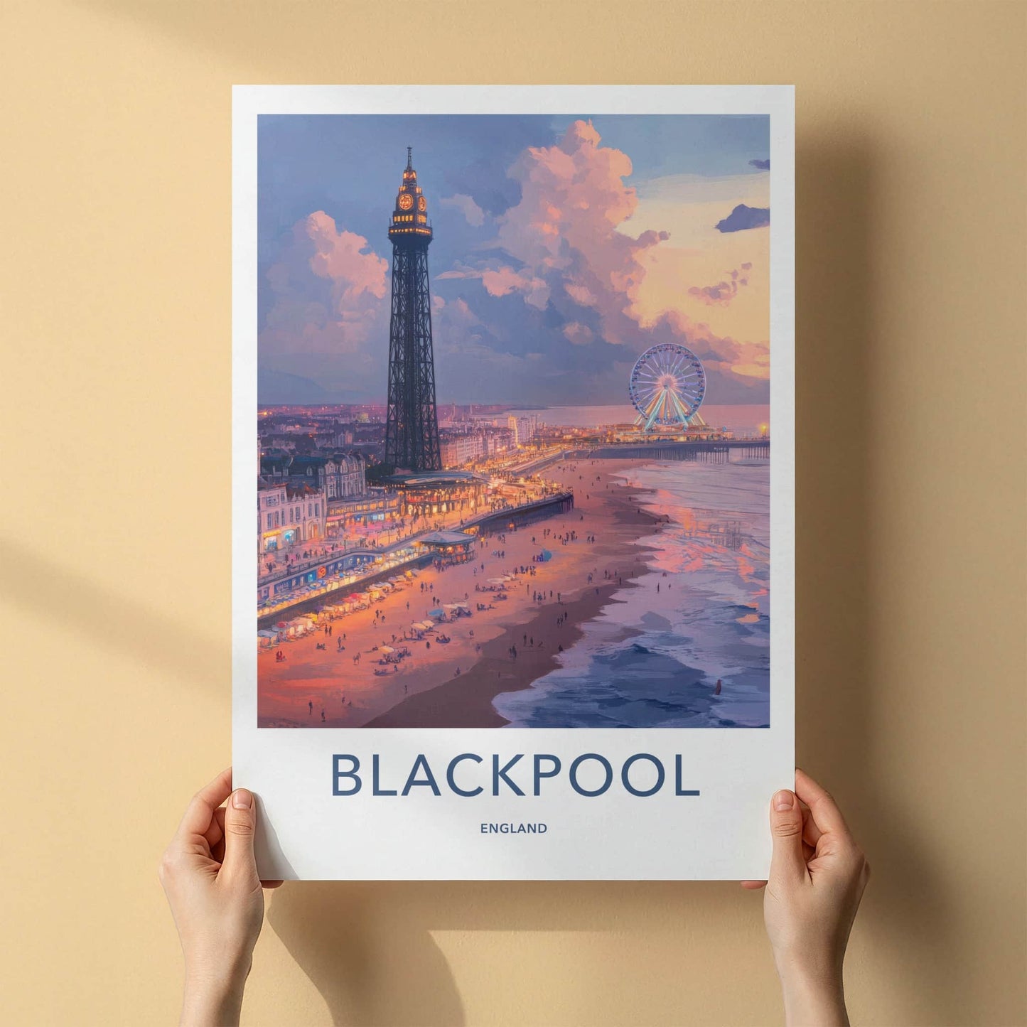 Blackpool Poster - England Art Print - Lively Beachfront Evening Home Decor