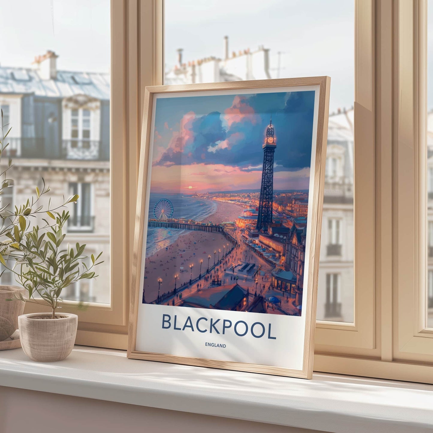 Blackpool Poster - England Art Print - Pier Tower Sunset Wall Decor