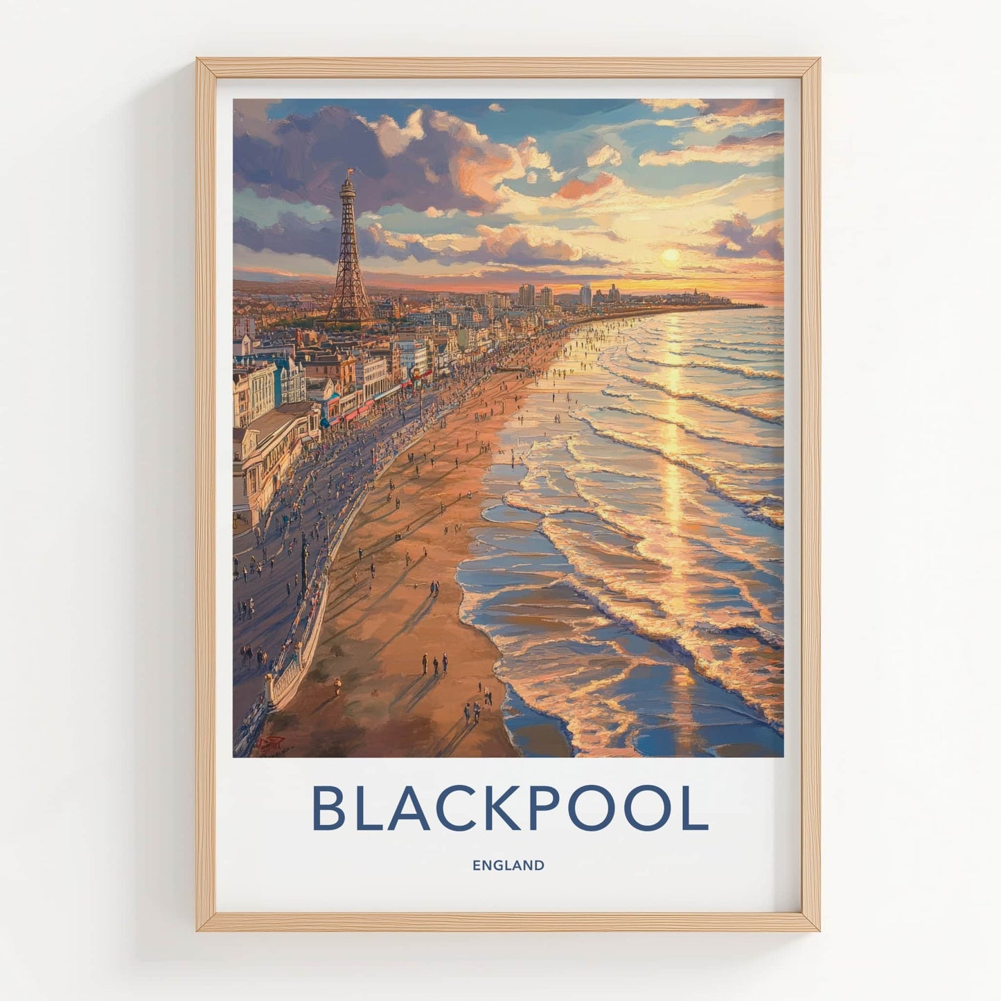 Blackpool Poster - England Travel Art - Beach Promenade Sunset Wall Decor
