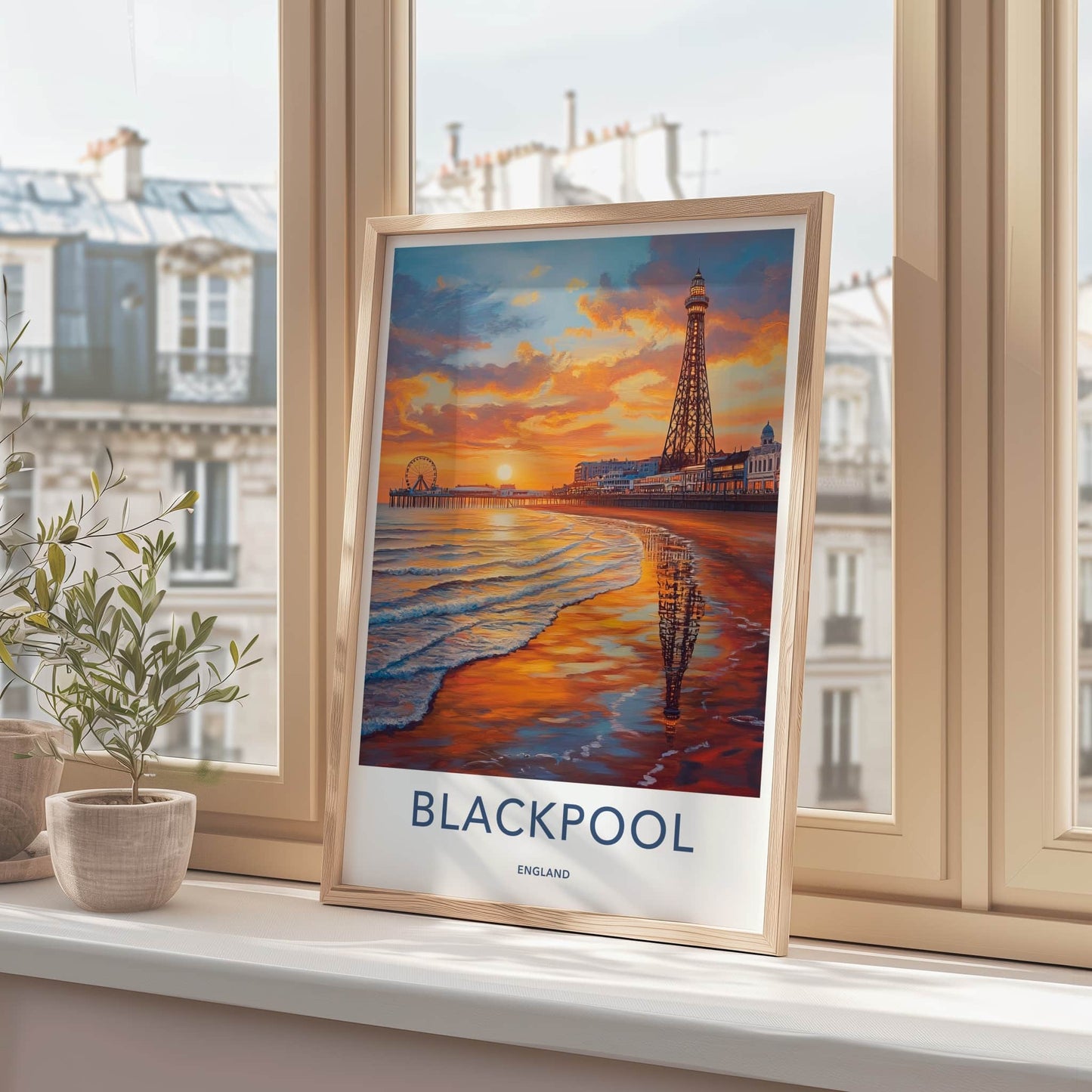 Blackpool Poster - England Travel Art - Beach Tower Reflections Home Decor