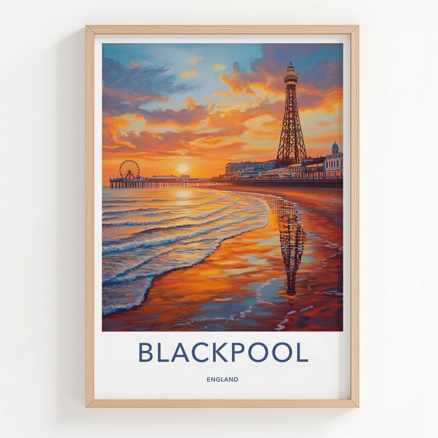 Blackpool Poster - England Travel Art - Beach Tower Reflections Home Decor