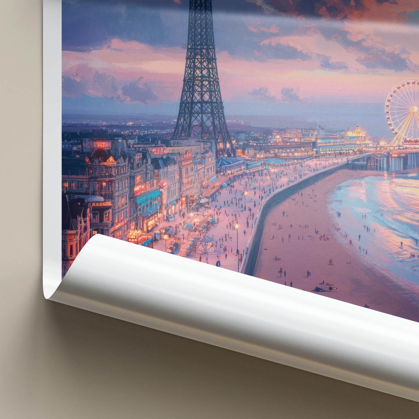 Blackpool Poster - England Travel Art - Coastal City Evening Home Decor