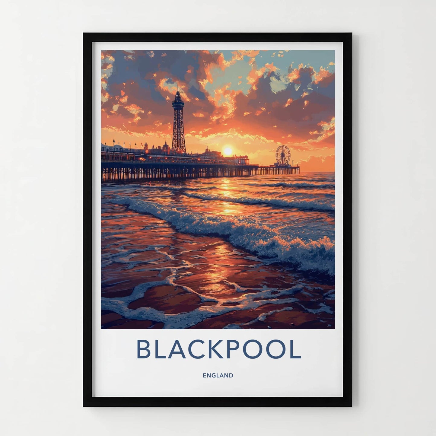 Blackpool Poster - England Travel Art - Coastal Pier Sunset Home Decor