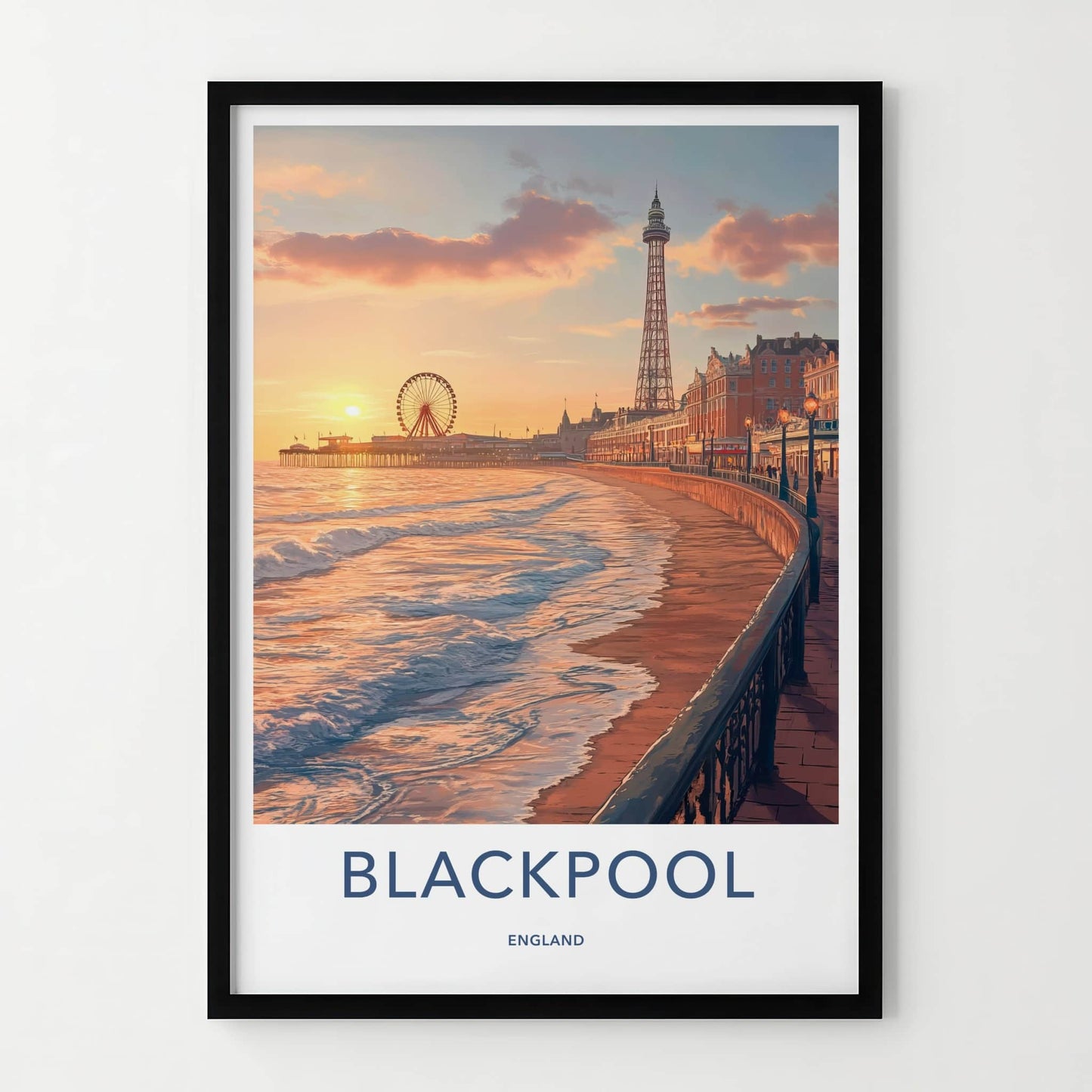 Blackpool Poster - England Travel Art - Golden Hour Promenade Home Decor