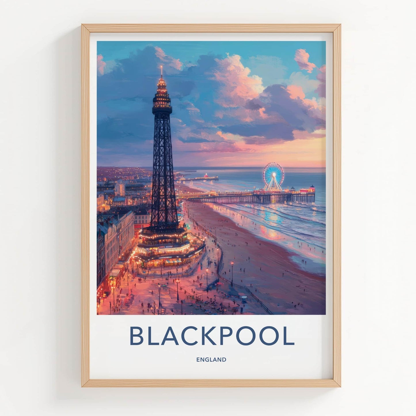 Blackpool Poster - England Travel Art - Illuminated Tower Pier Home Decor