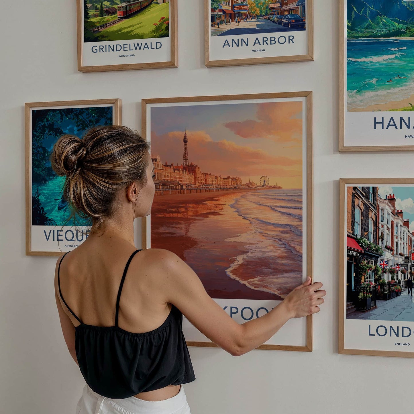 Blackpool Poster - England Travel Art - Sunset Beach Promenade Home Decor