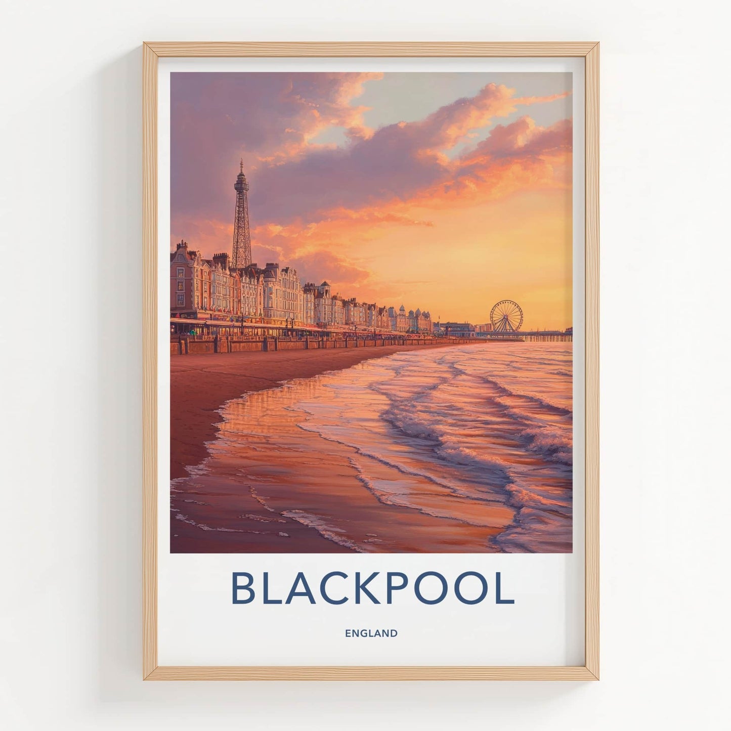 Blackpool Poster - England Travel Art - Sunset Coastal Scene Home Decor