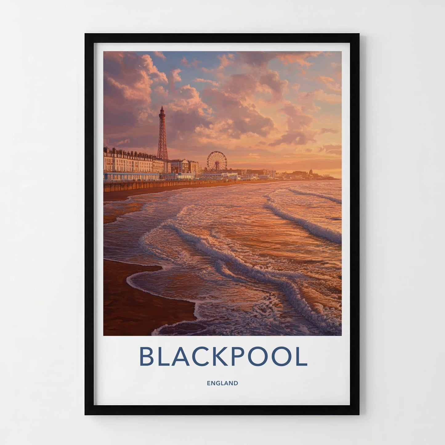 Blackpool Poster - England Travel Art - Sunset Coastal Waves Home Decor