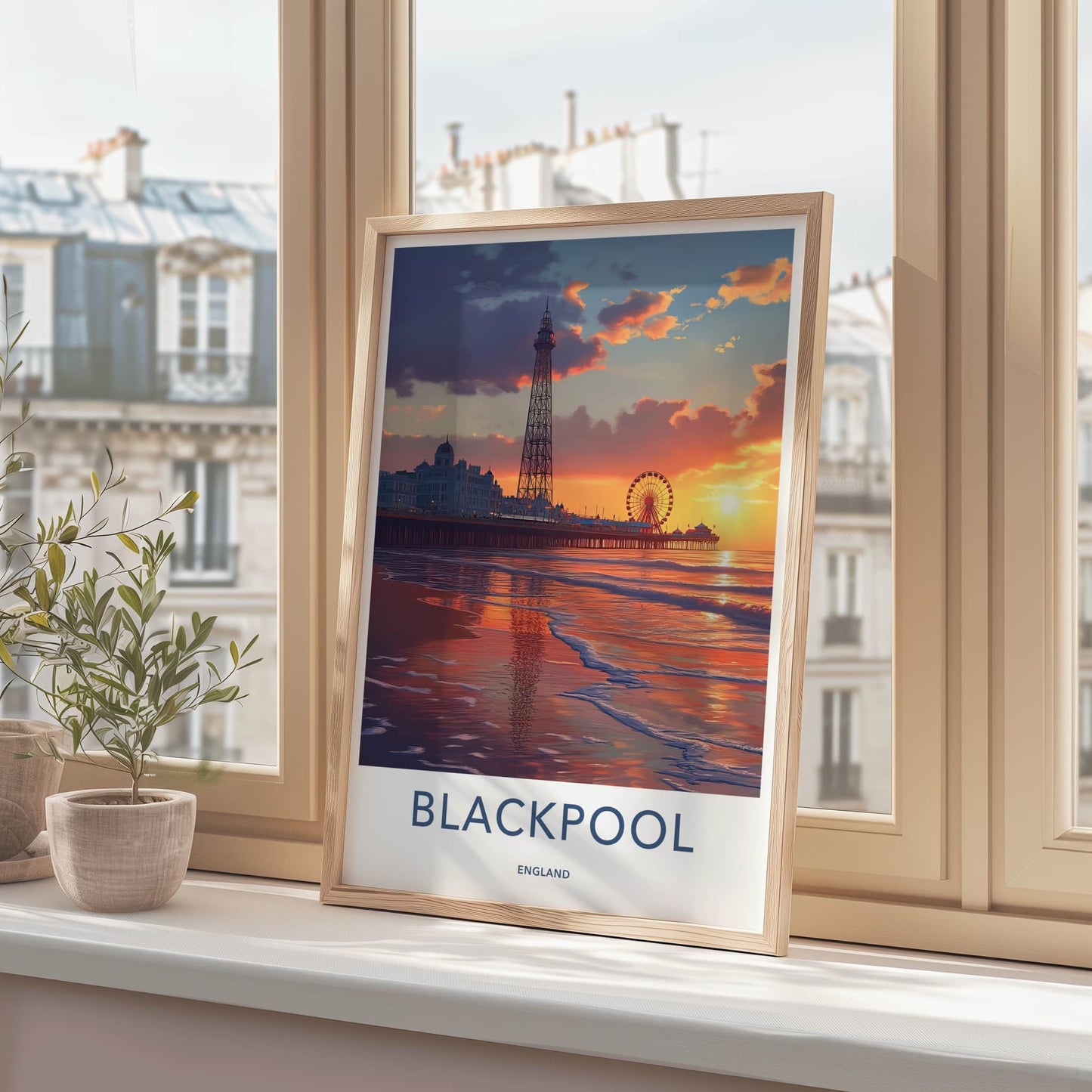 Blackpool Poster - England Travel Art - Sunset Pier Reflection Home Decor