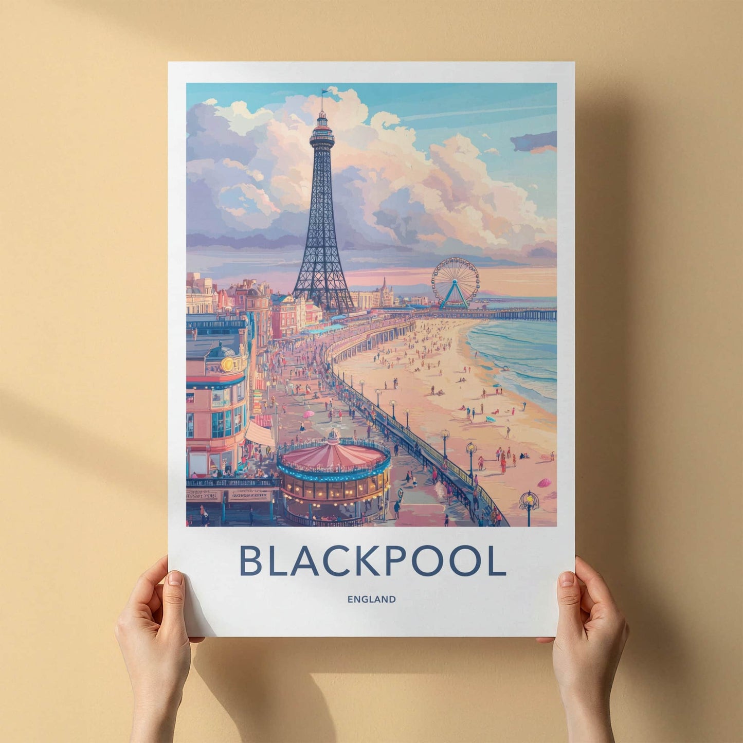Blackpool Poster - England Travel Art - Tower Beach Promenade Home Decor