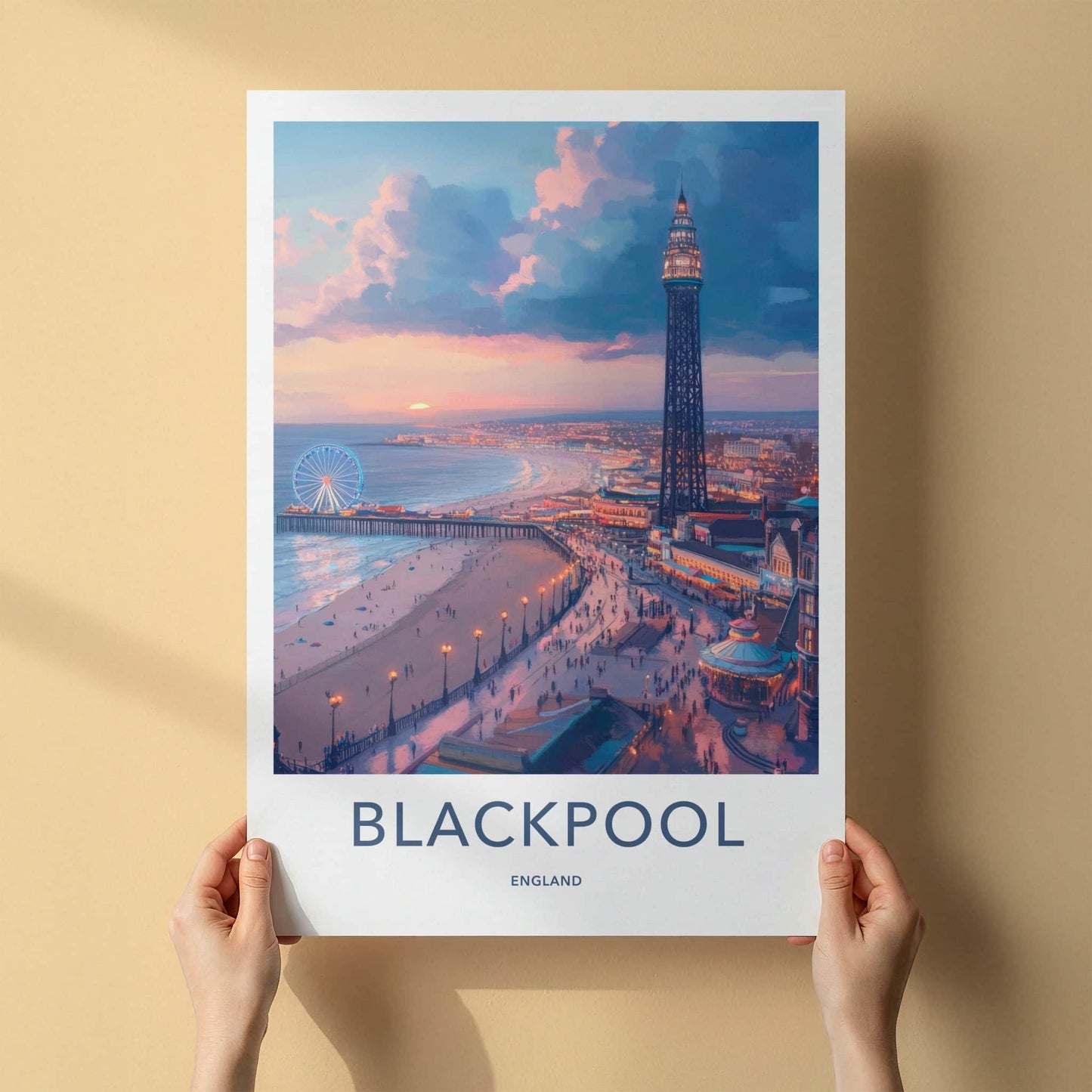 Blackpool Poster - England Travel Art - Vibrant Coastal Sunset Home Decor