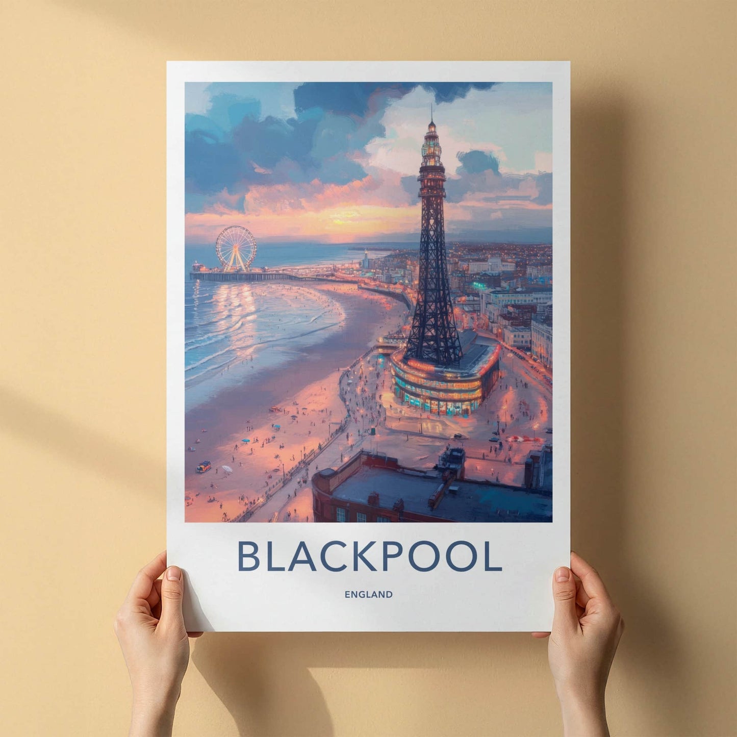 Blackpool Poster - England Wall Art - Sunset Beach Tower Home Decor