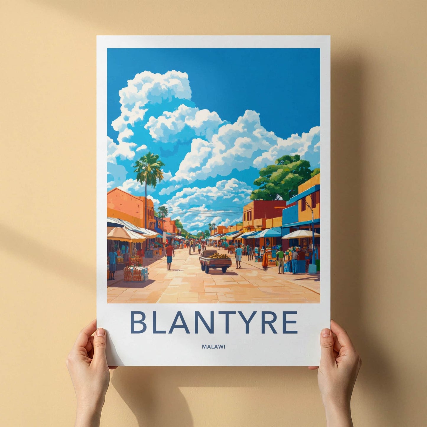 Blantyre Poster - Malawi Travel Art - Vibrant Market Street Home Decor