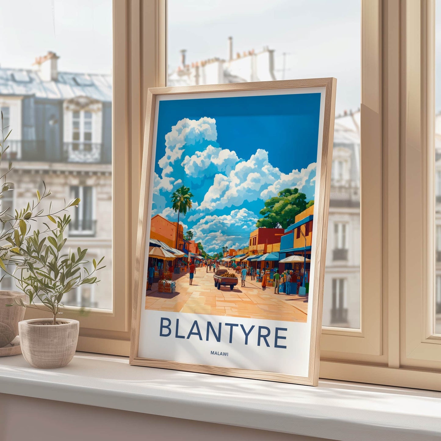 Blantyre Poster - Malawi Travel Art - Vibrant Market Street Home Decor