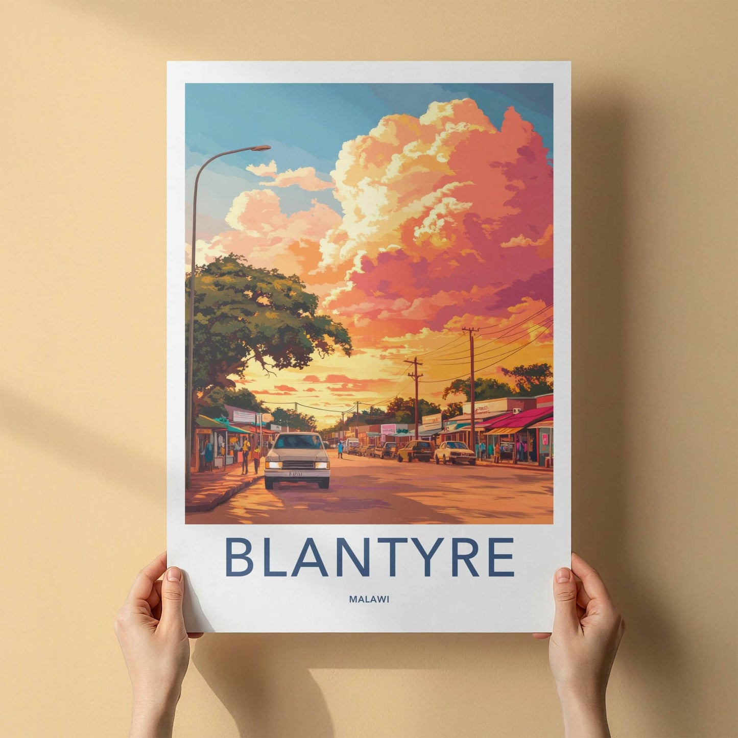 Blantyre Poster - Malawi Travel Art - Vibrant Sunset Street Home Decor