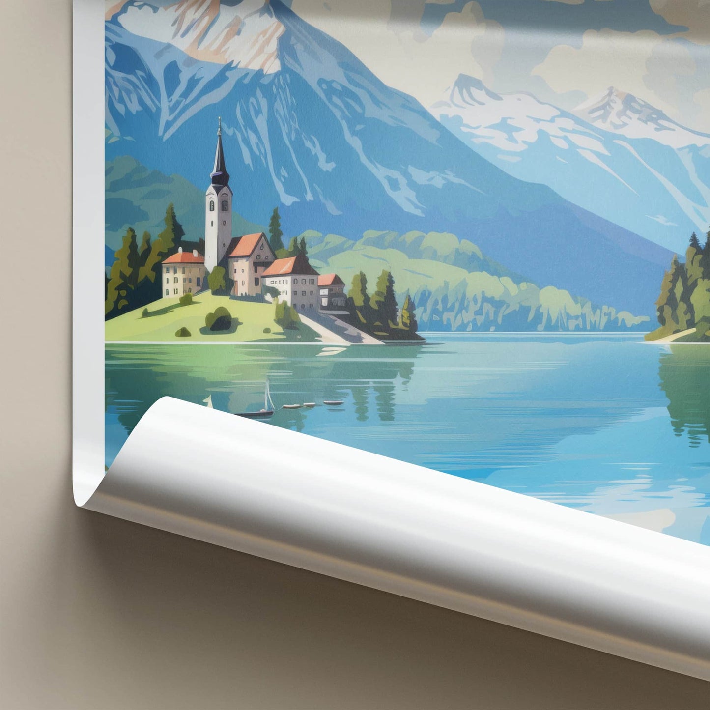 Bled Poster - Slovenia Framed Print - Island Church Lake Lounge Decor