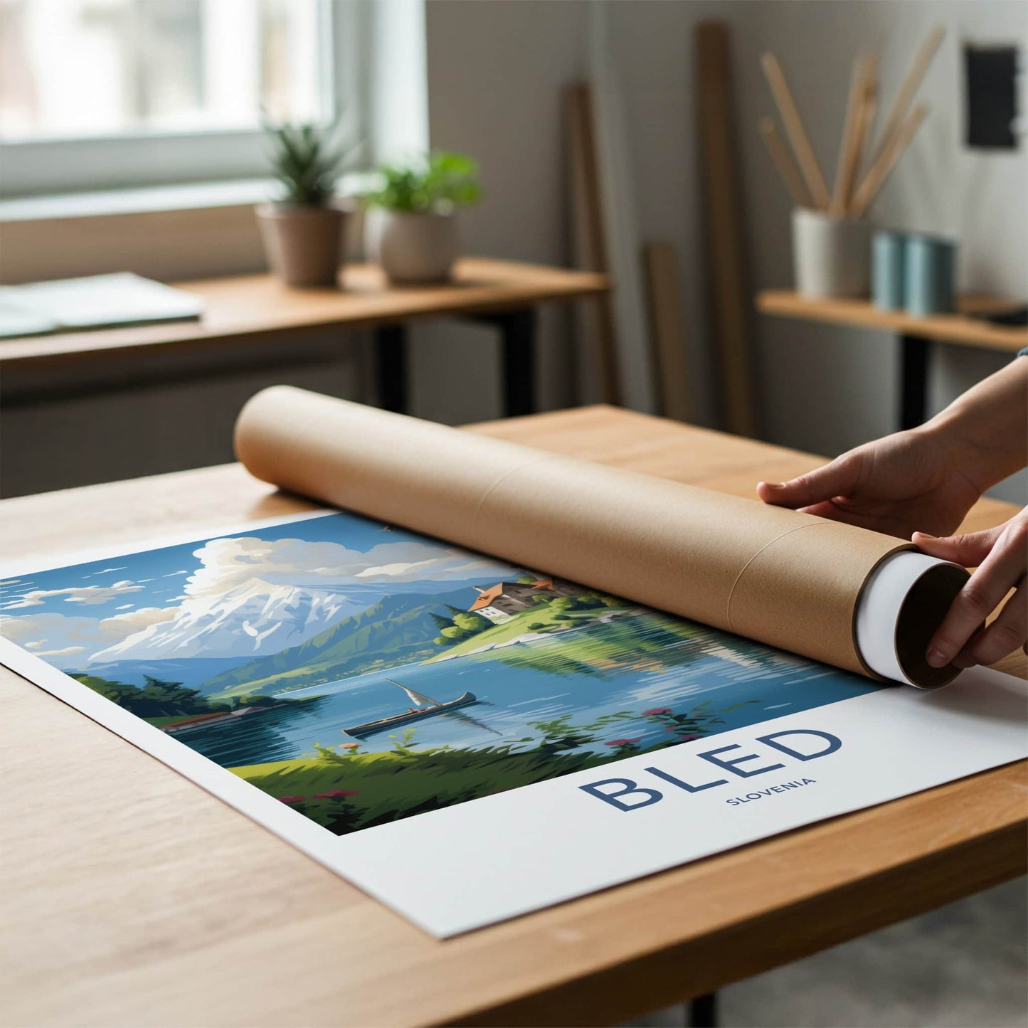 Bled Poster - Slovenia Travel Art - Island Church Mountain Home Decor