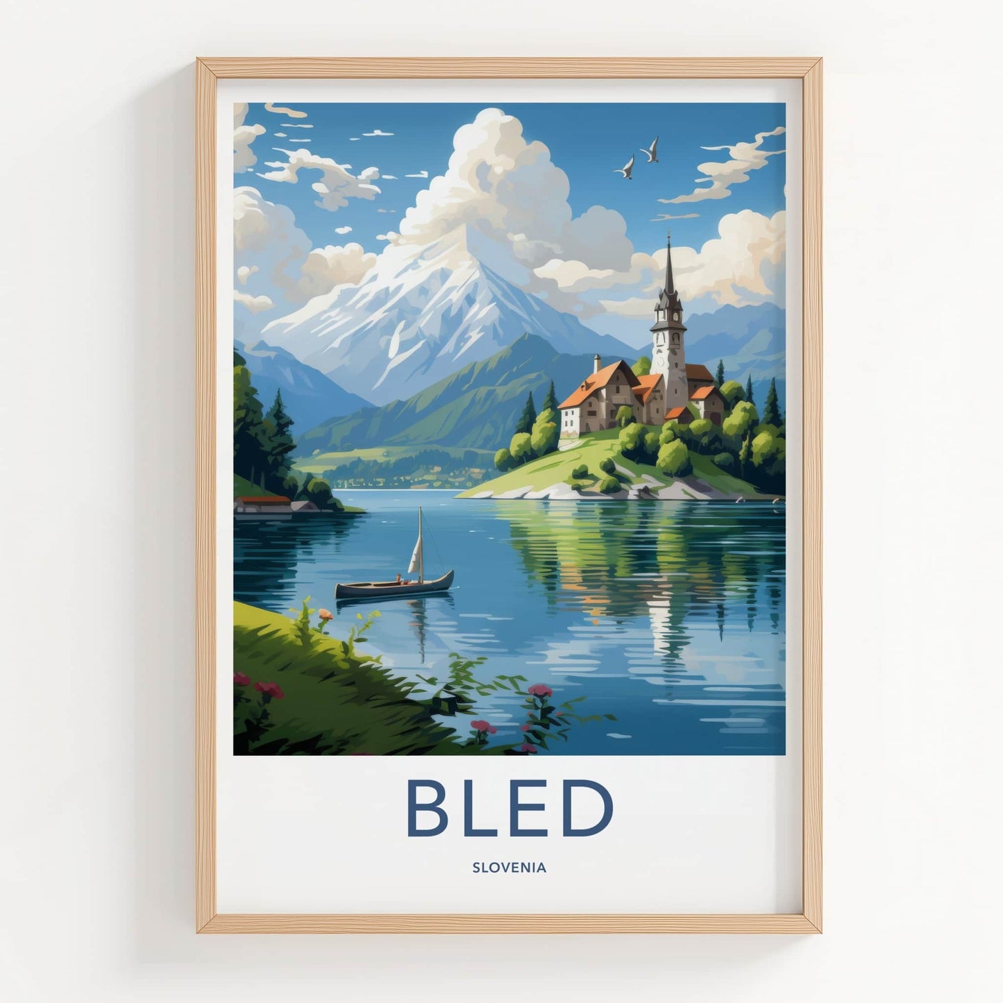 Bled Poster - Slovenia Travel Art - Island Church Mountain Home Decor