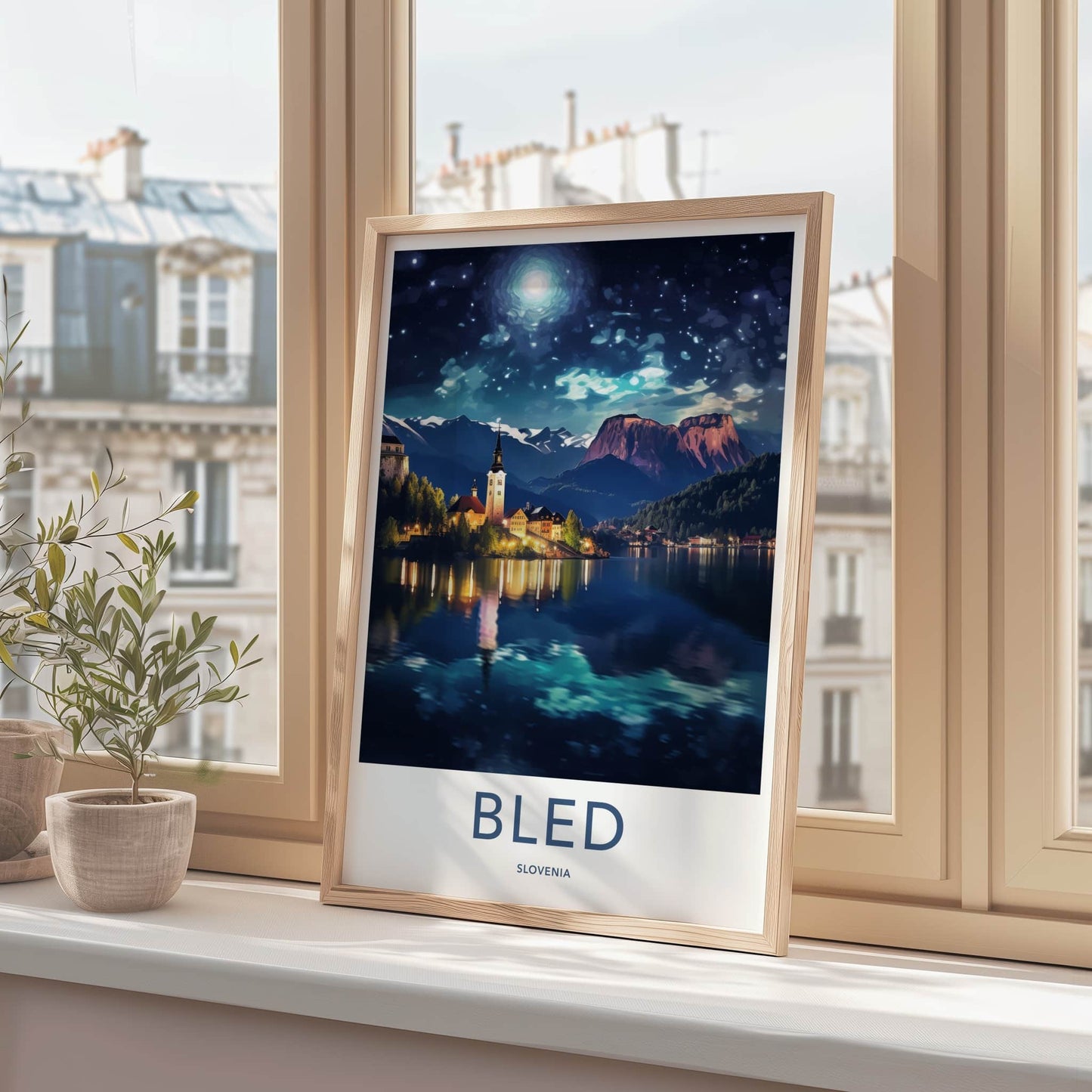 Bled Poster - Slovenia Wall Art - Moonlit Mountain Scene Gallery Art