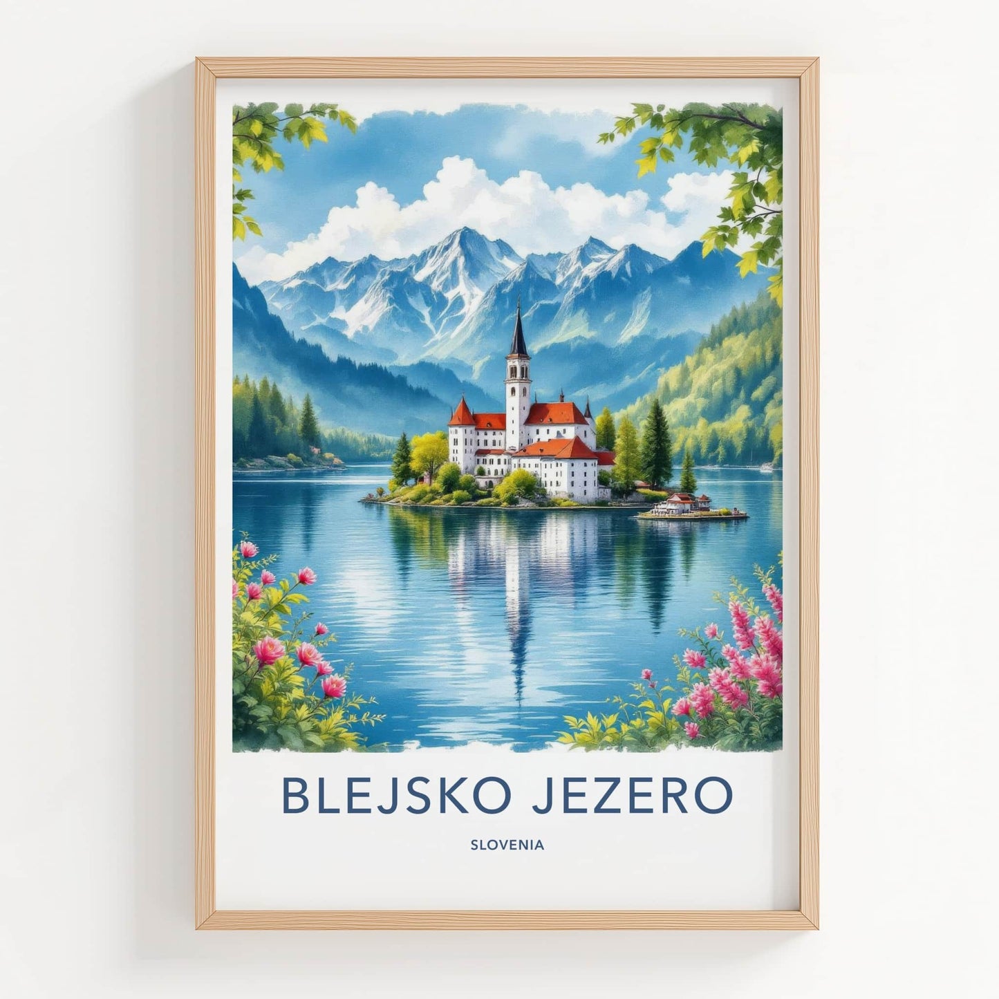 Blejsko Jezero Poster - Slovenia Travel Art - Alpine Lake Castle Home Decor