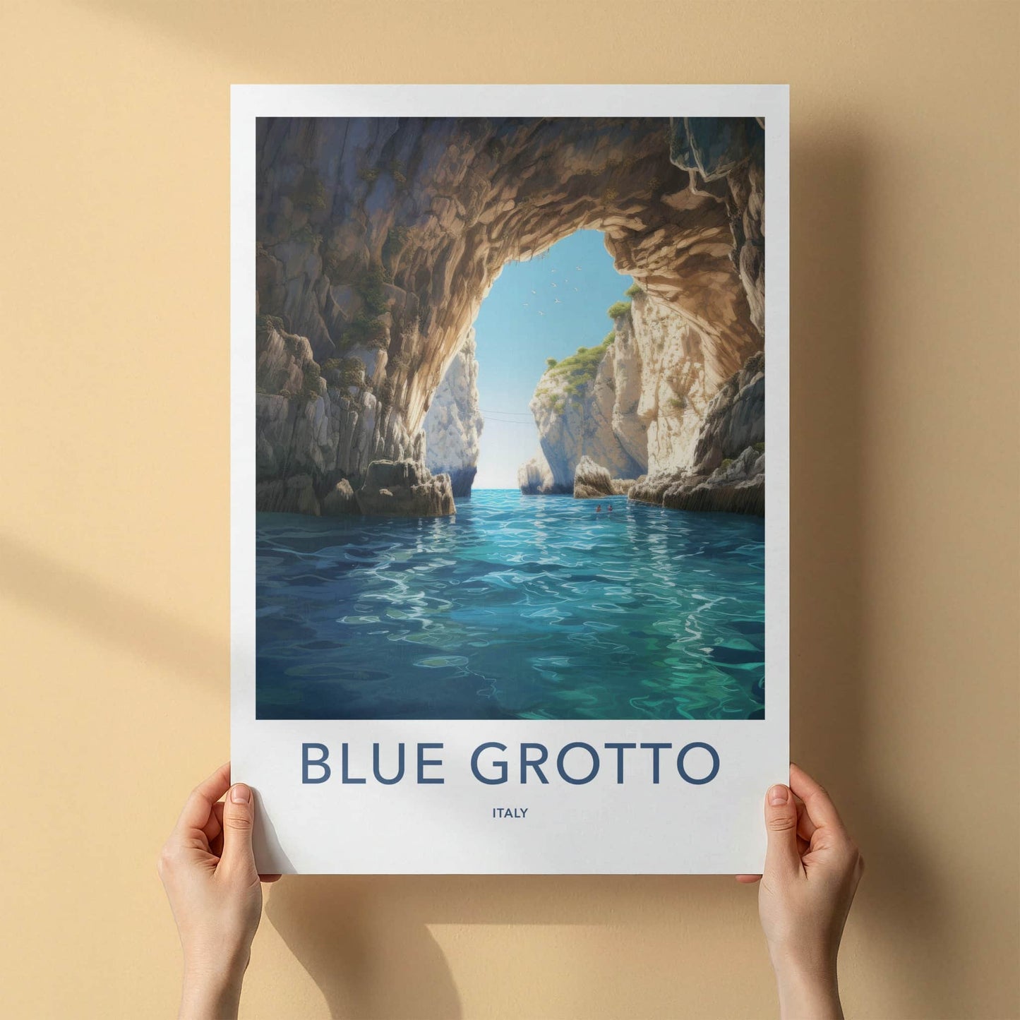 Blue Grotto Poster - Italy Travel Art - Rocky Cave Waters Home Decor