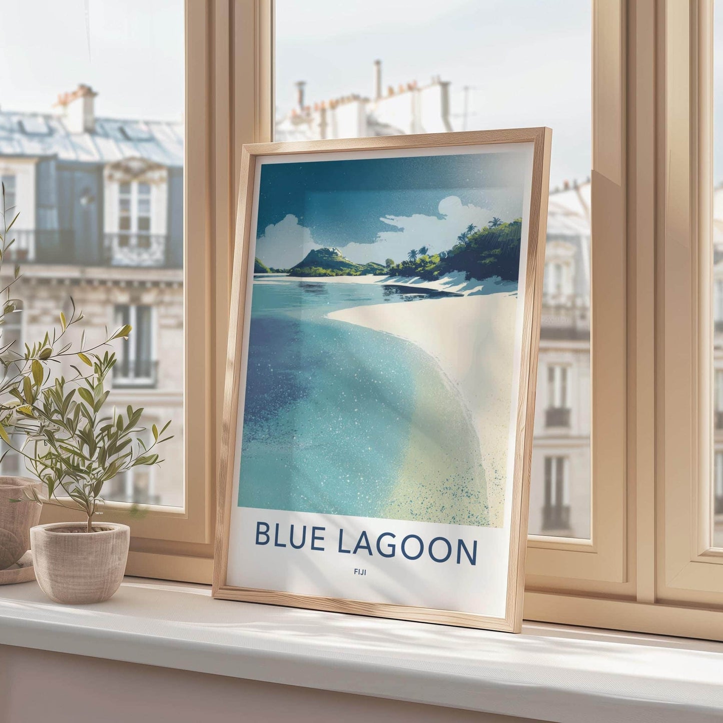 Blue Lagoon Poster - Fiji Wall Art - Pristine Tropical Shore Room Decor