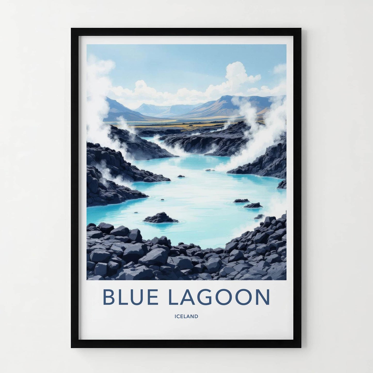 Blue Lagoon Poster - Iceland Travel Art - Steaming Blue Water Home Decor