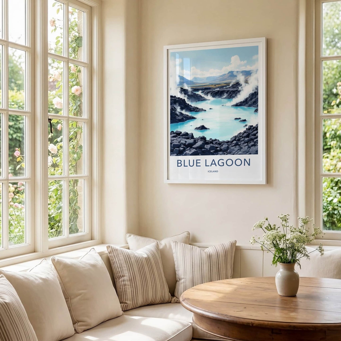 Blue Lagoon Poster - Iceland Travel Art - Steaming Blue Water Home Decor