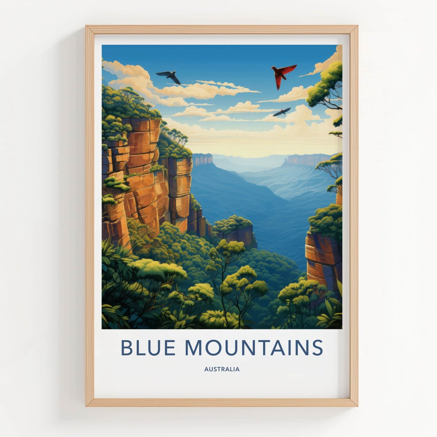Blue Mountains Poster - Australia Art Print - Rugged Cliffs Valley Gift