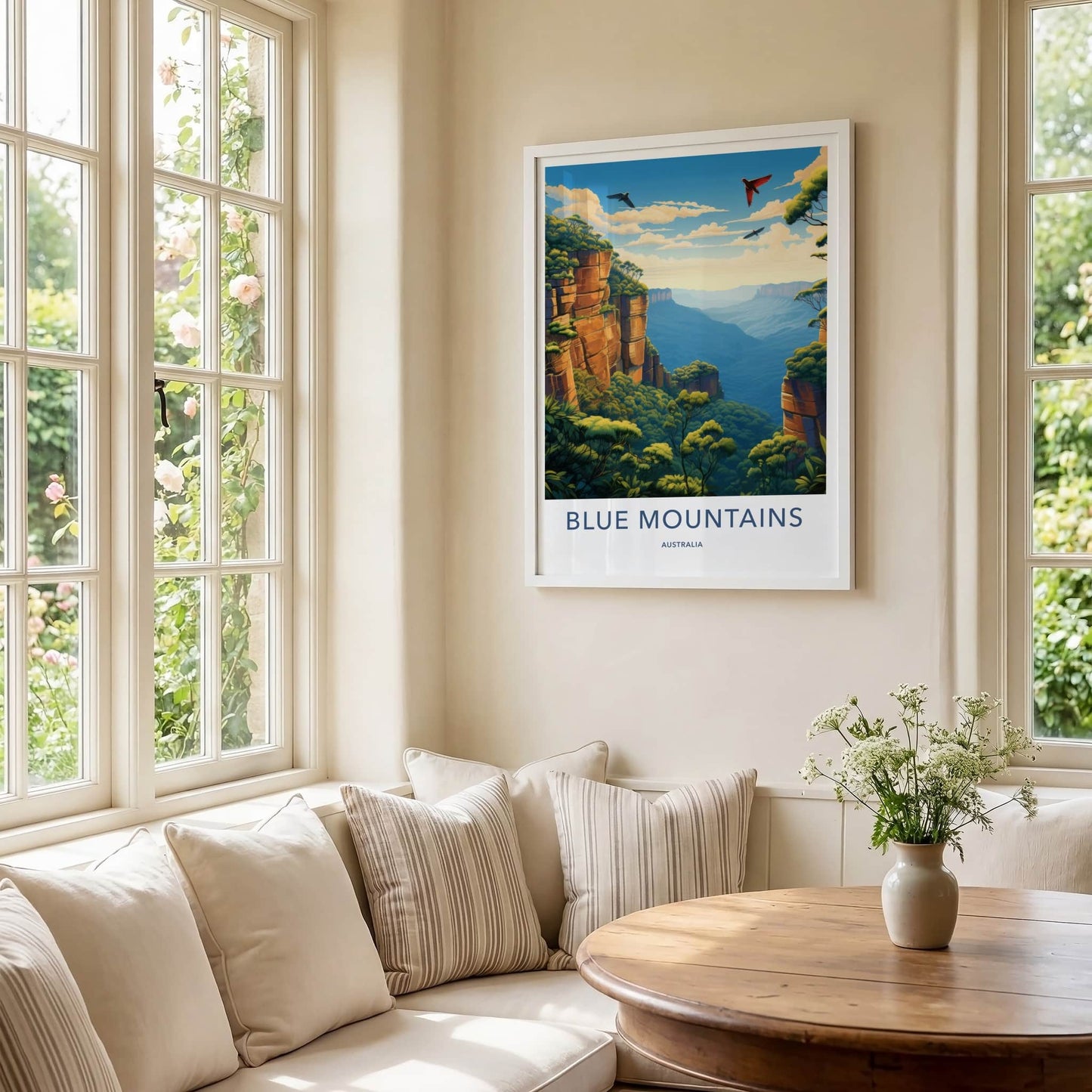 Blue Mountains Poster - Australia Art Print - Rugged Cliffs Valley Gift