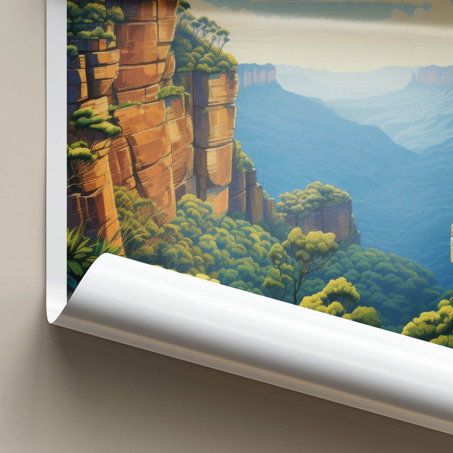 Blue Mountains Poster - Australia Art Print - Rugged Cliffs Valley Gift