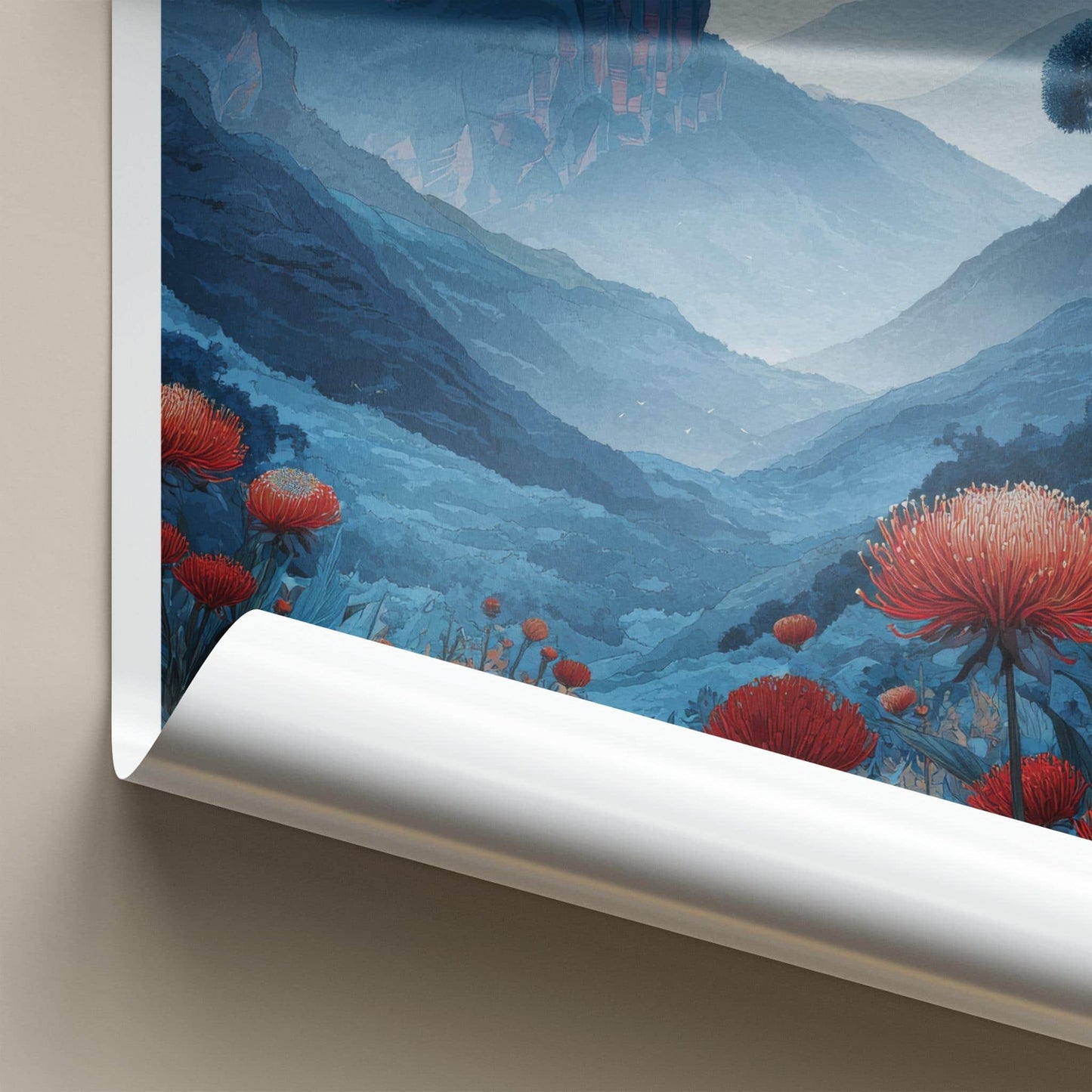 Blue Mountains Poster - Australia Scenic Art - Red flower vista Home Decor