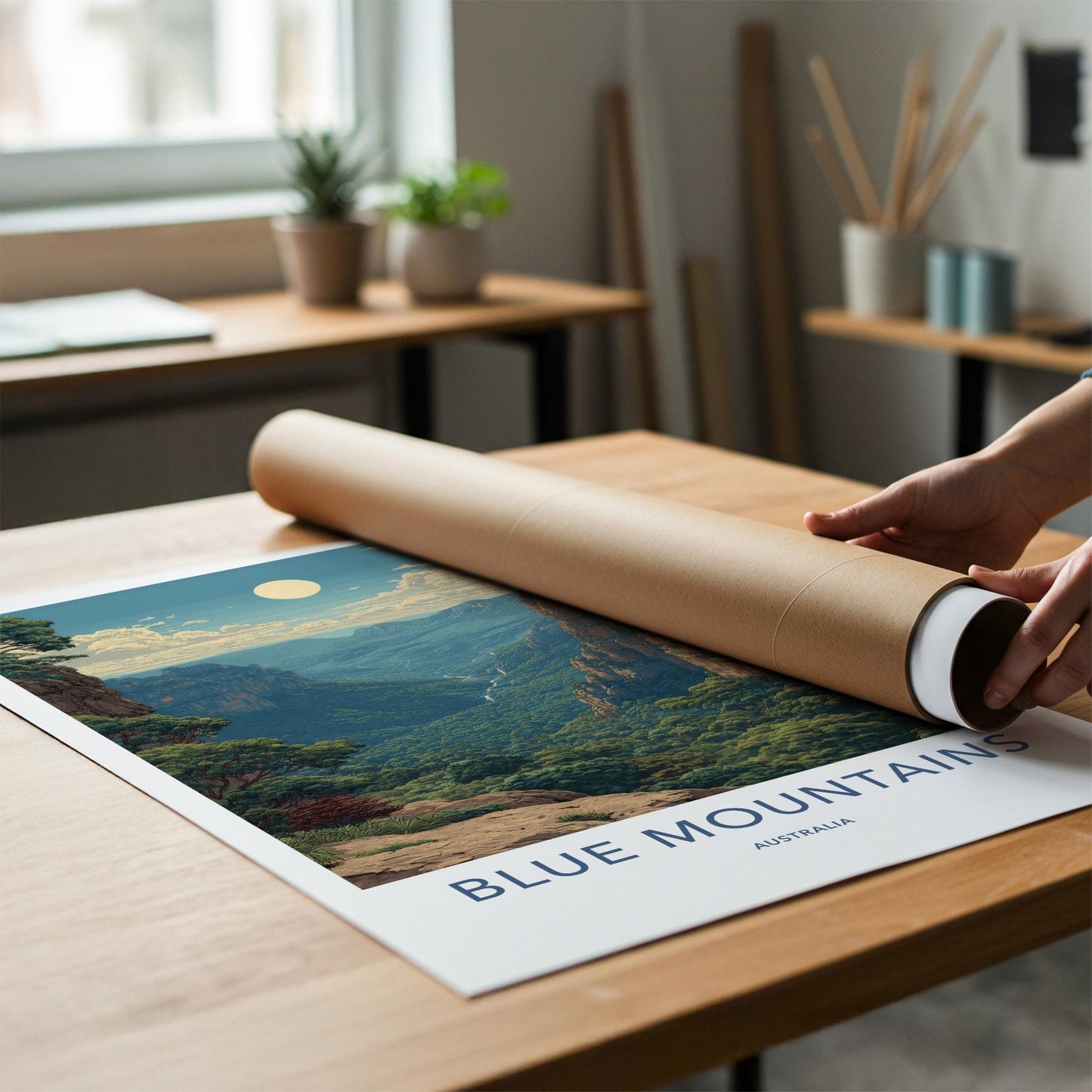 Blue Mountains Poster - Australia Travel Art - Lush Valley Moon Wall Decor