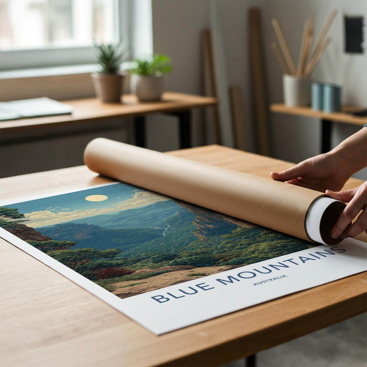 Blue Mountains Poster - Australia Travel Art - Lush Valley Moon Wall Decor