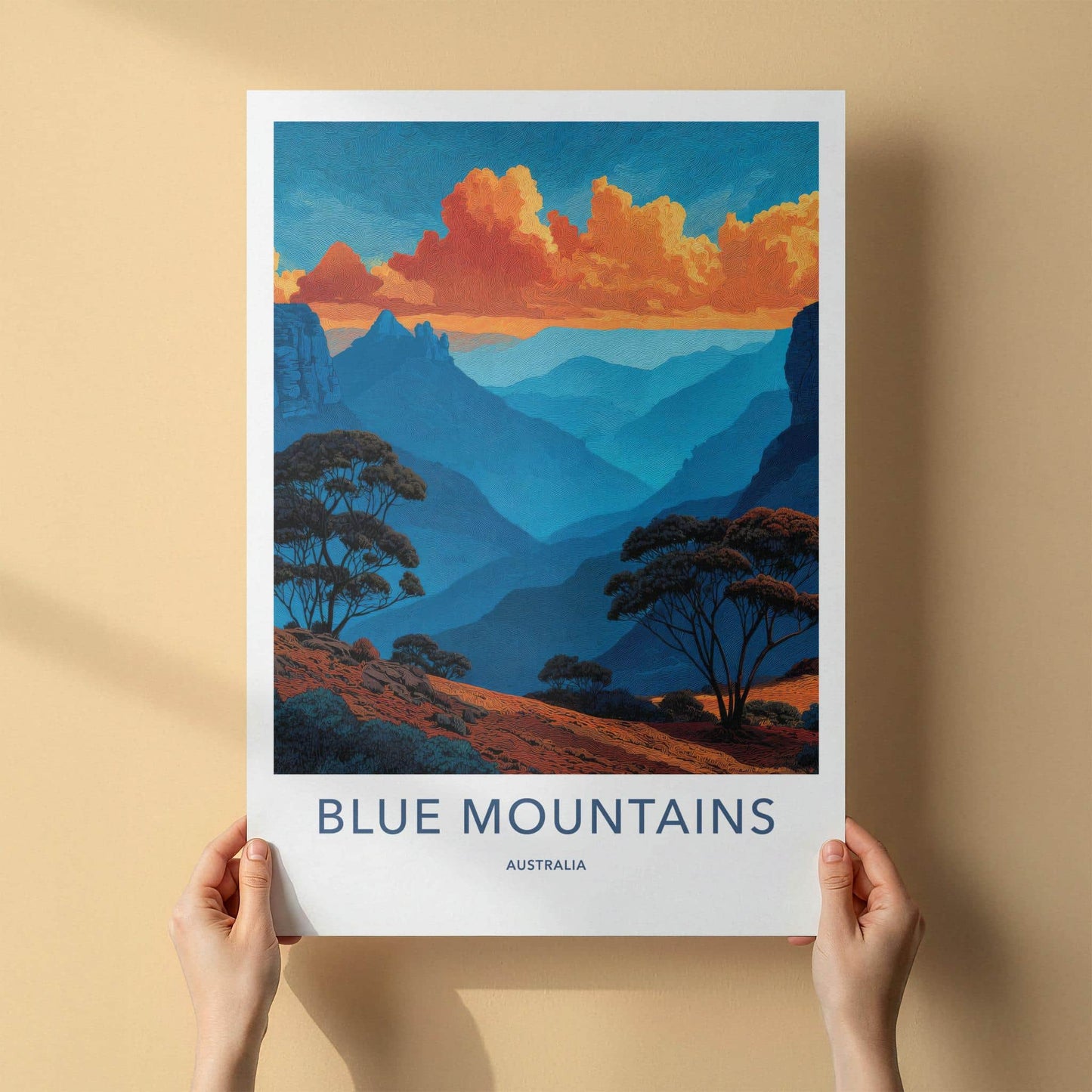 Blue Mountains Poster - Australia Travel Art - Textured Valley Hues Home Decor