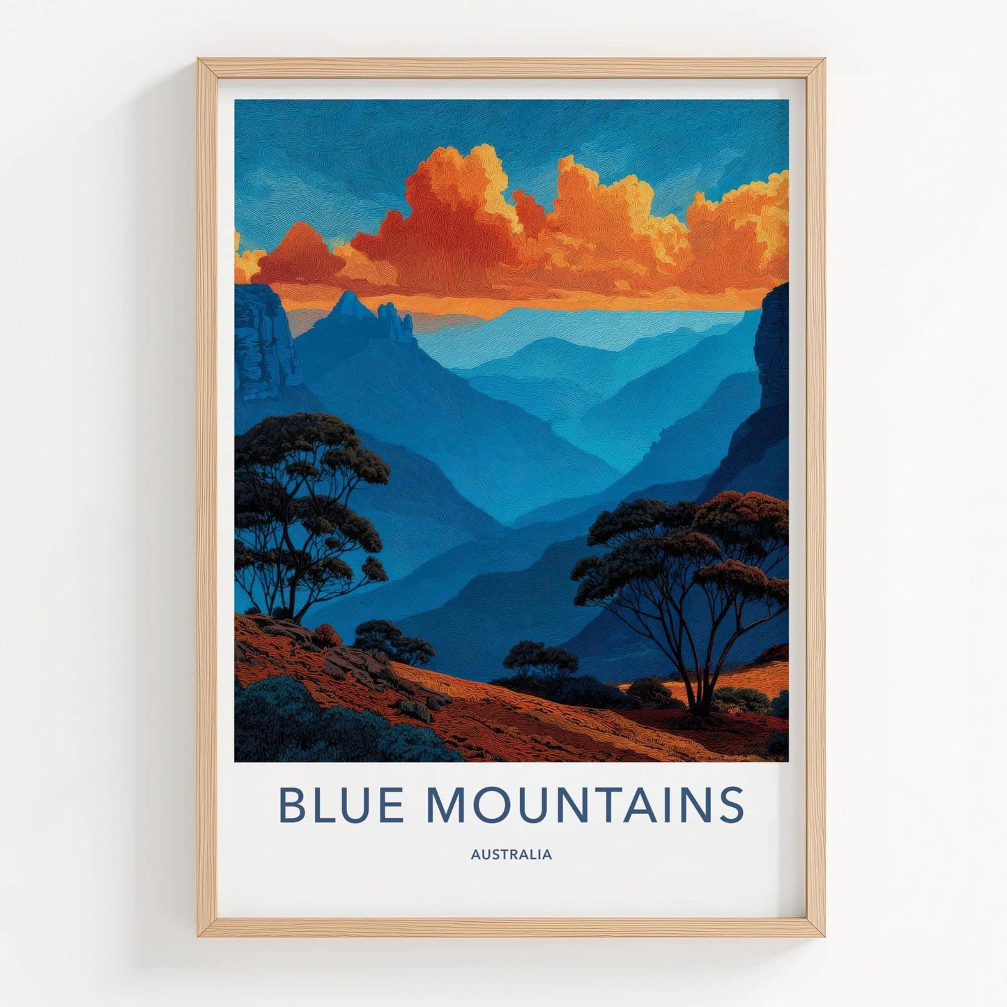 Blue Mountains Poster - Australia Travel Art - Textured Valley Hues Home Decor
