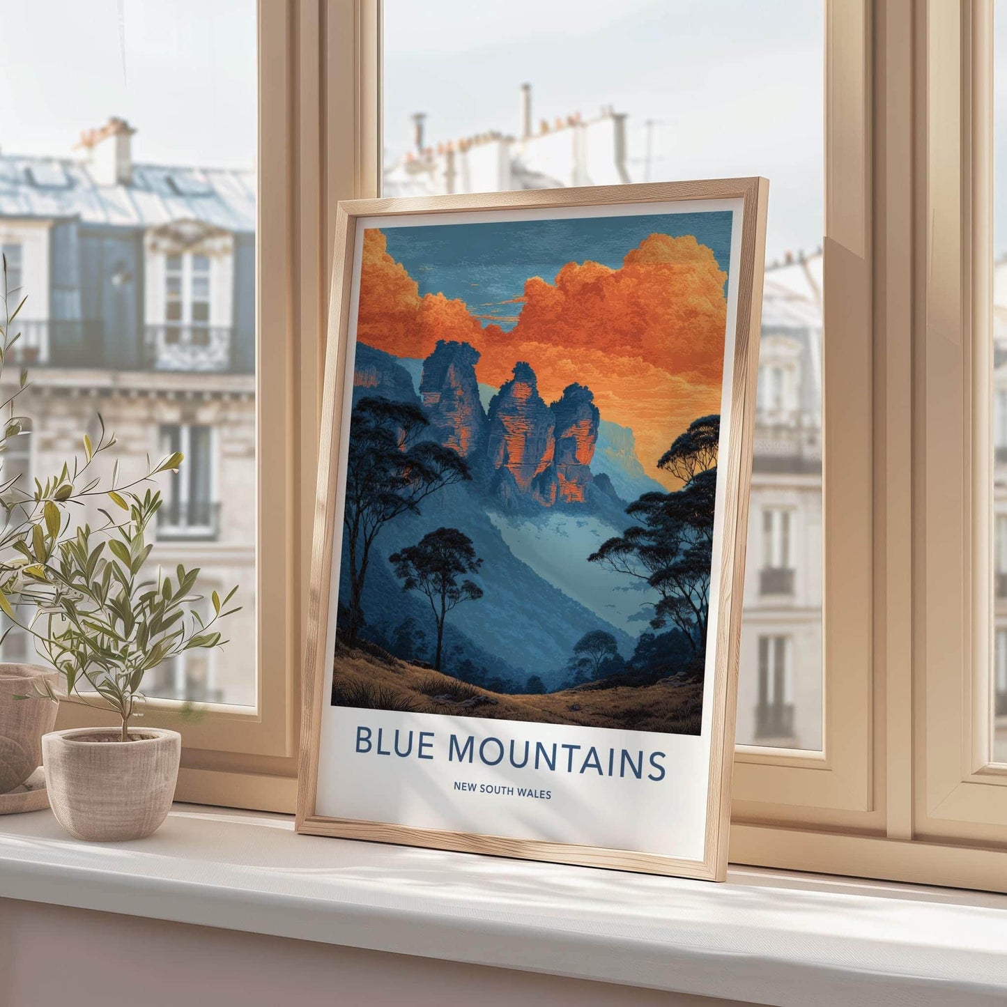 Blue Mountains Poster - Australia Travel Art - Three Sisters Sunset Wall Decor