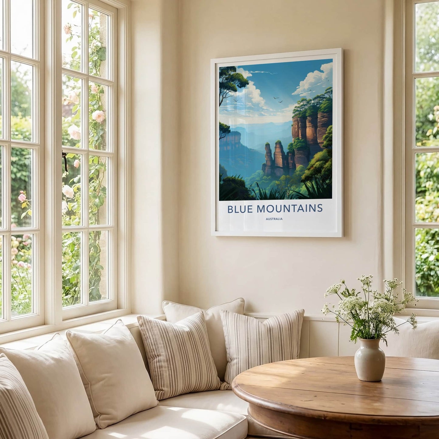 Blue Mountains Poster - Australia Travel Art - Towering Cliff Valley Wall Decor