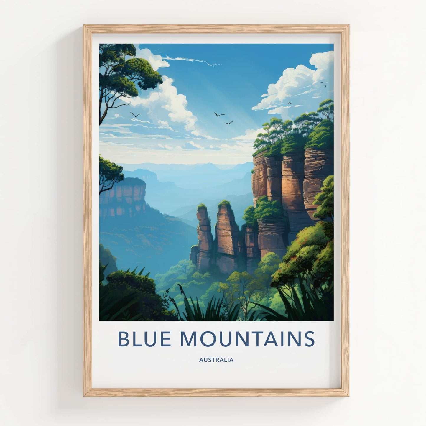 Blue Mountains Poster - Australia Travel Art - Towering Cliff Valley Wall Decor