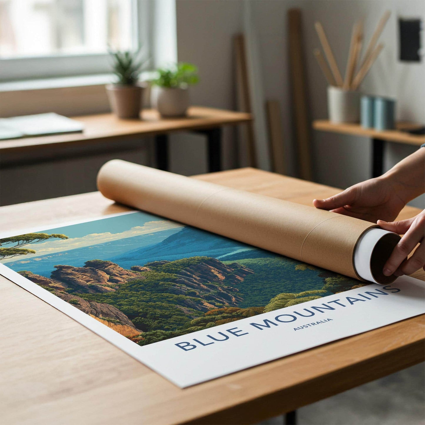 Blue Mountains Poster - Australia Travel Art - Valley Cliffscape Wall Decor