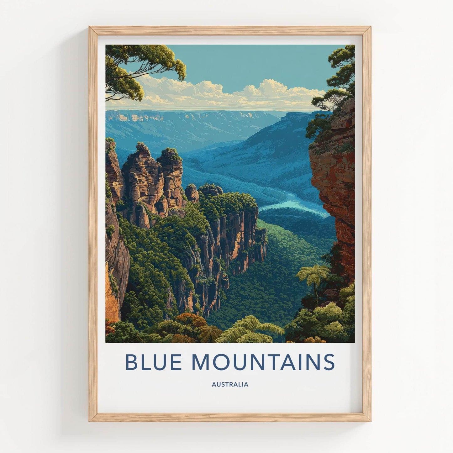 Blue Mountains Poster - Australia Travel Art - Valley Cliffscape Wall Decor
