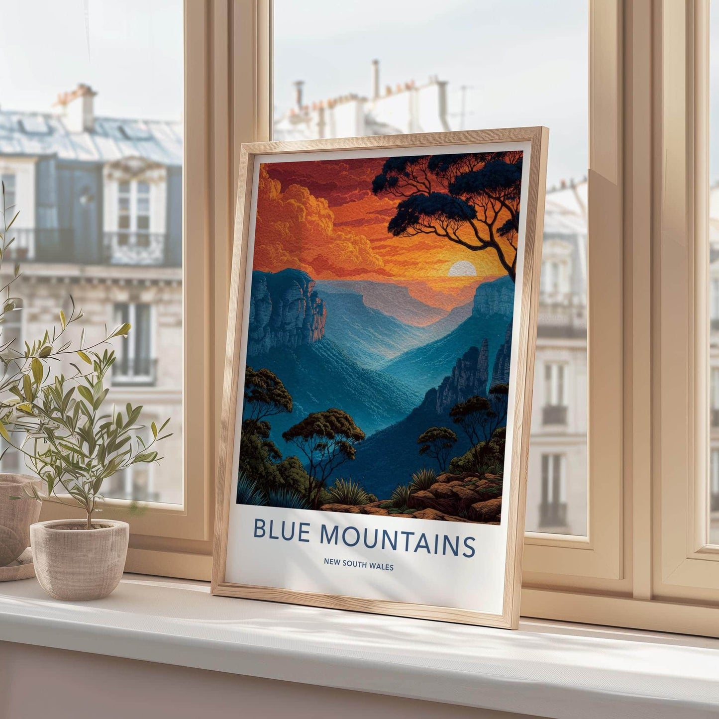 Blue Mountains Poster - New South Wales Wall Art - Fiery Sunset Gorge Room Decor
