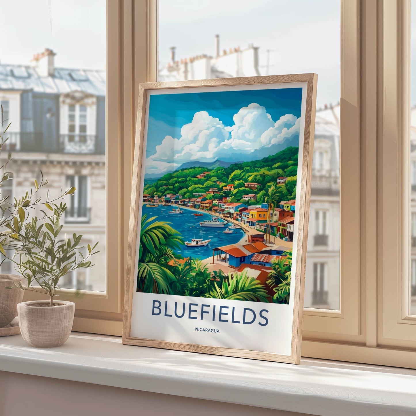 Bluefields Poster - Nicaragua Travel Art - Colorful Coastal Town Home Decor