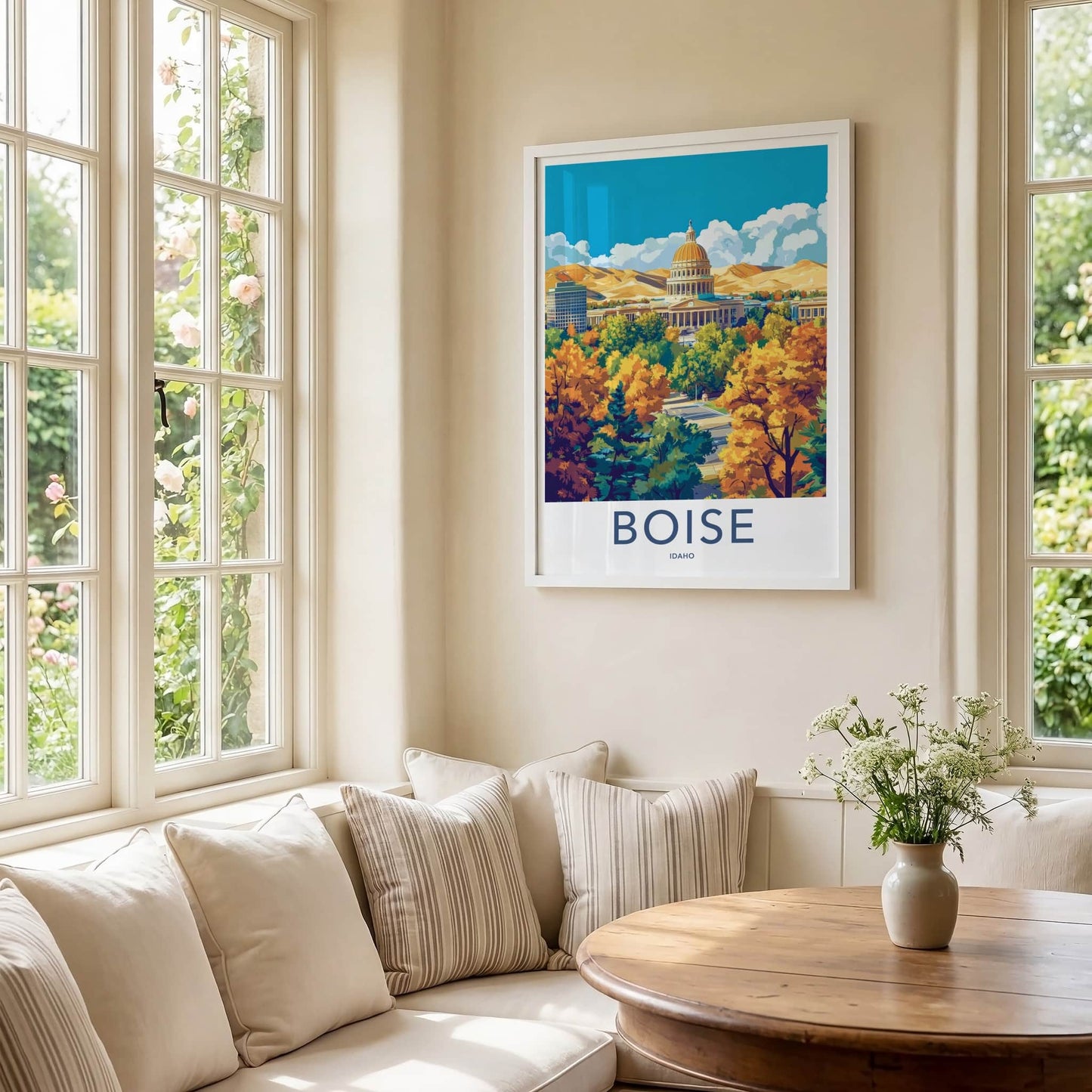 Boise Poster - Idaho Travel Art - Autumn Capitol Mountains Home Decor