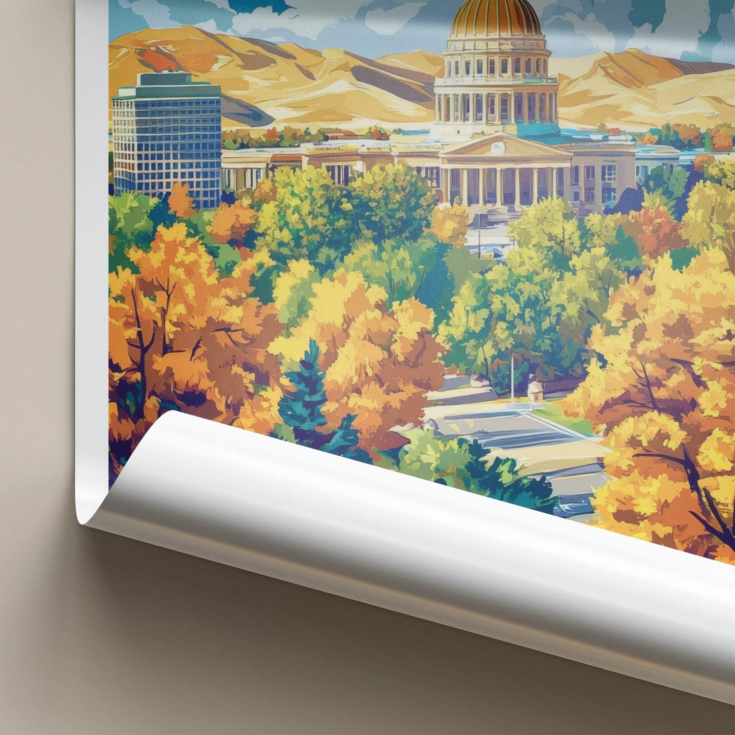 Boise Poster - Idaho Travel Art - Autumn Capitol Mountains Home Decor