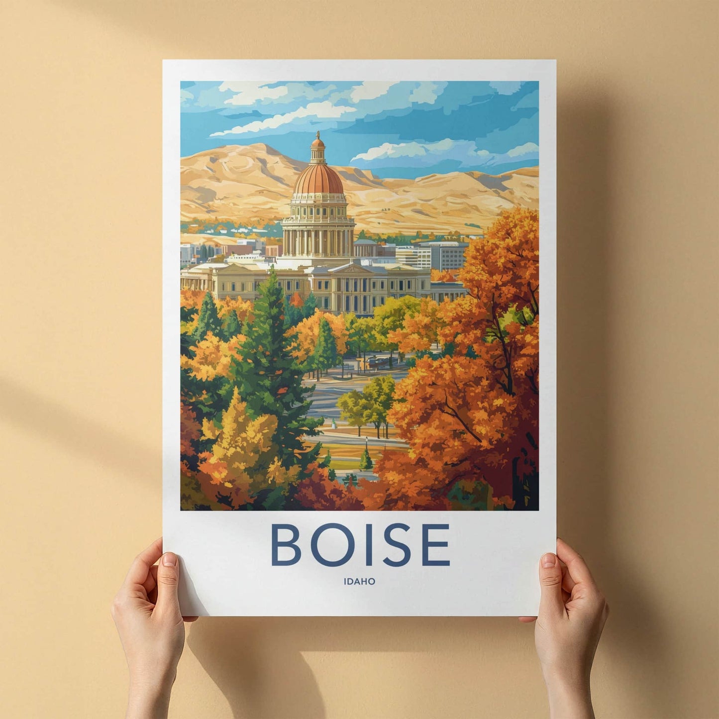 Boise Poster - Idaho Travel Art - Autumn Capitol Mountains Wall Decor