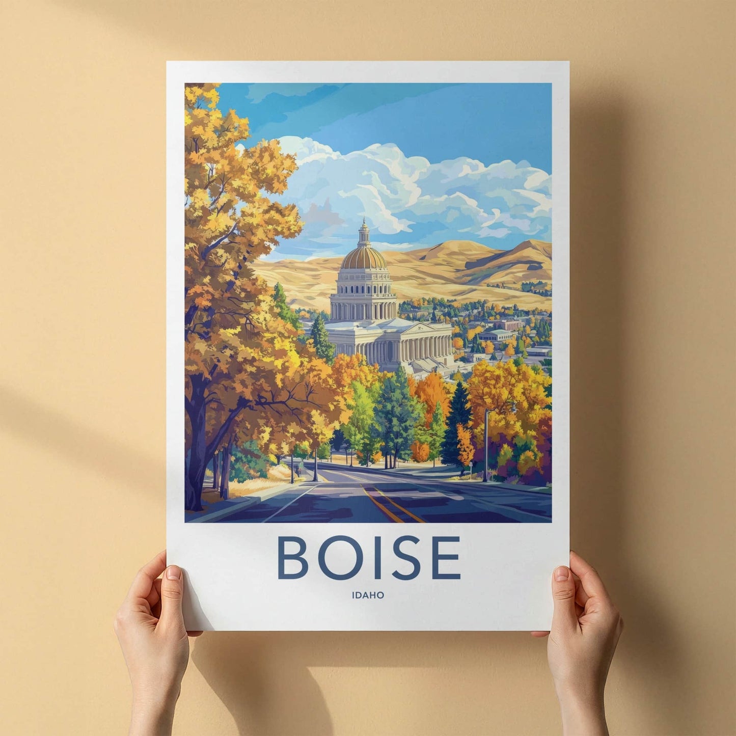 Boise Poster - Idaho Travel Art - Autumn Capitol Scene Home Decor