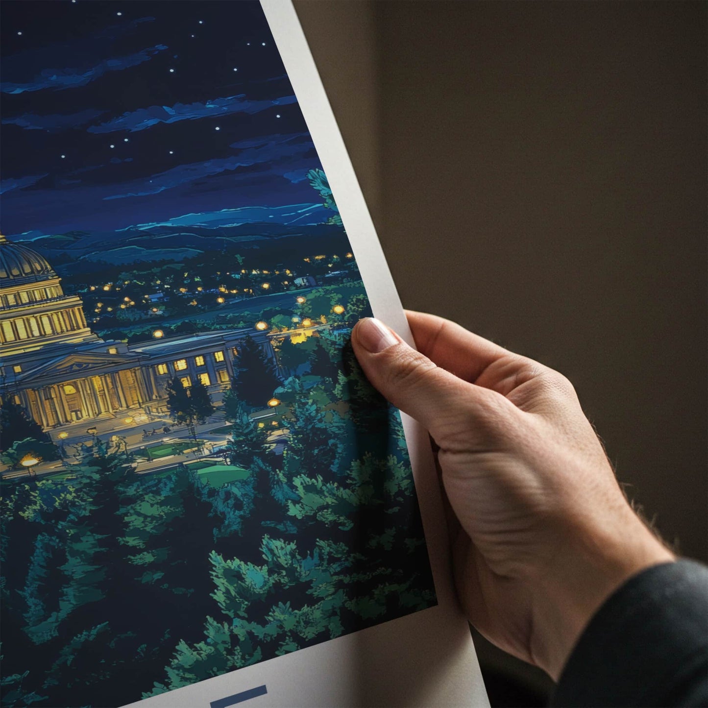 Boise Poster - Idaho Travel Art - Capitol Moonlit Night Home Decor