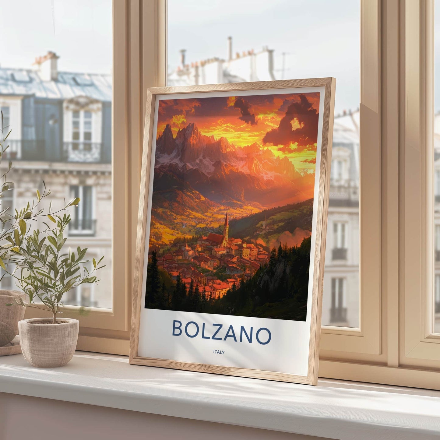 Bolzano Poster - Italy Travel Art - Alpine Village Sunset Wall Decor